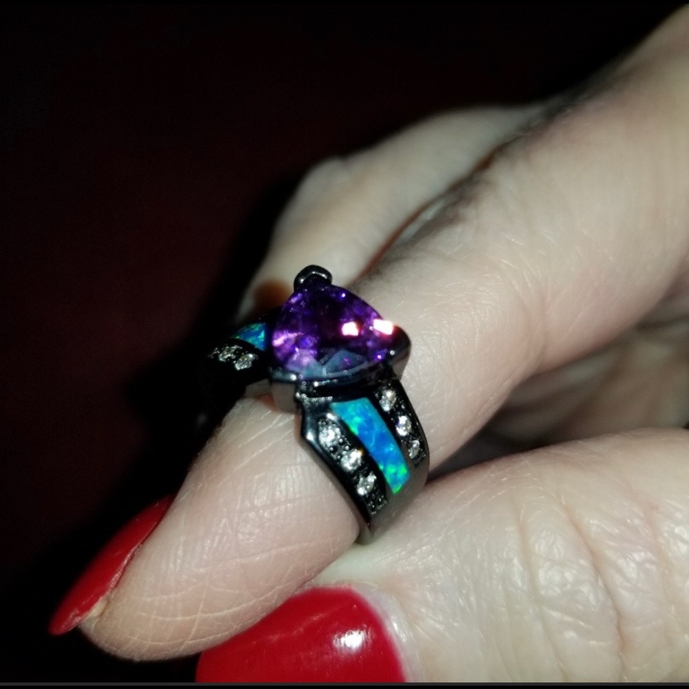 Black opal and cubic zirconia sz 7 ring